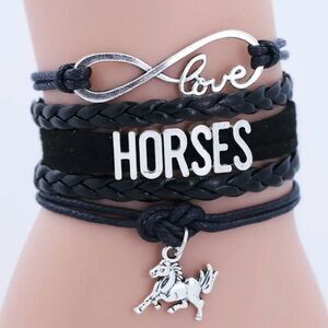 Horse Infinity Black Charm Bracelet Womens Girls Equestrian Lovers Jewelry New